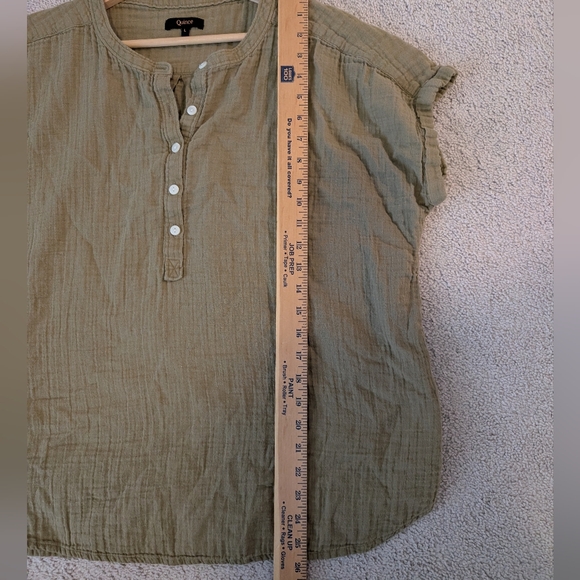 Quince 100% Organic Cotton Shirt Womens Large Green Gauze Short Roll Sleeves - Picture 9 of 9